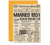 74th Anniversary Cards for Men Women - Married 1951 Newspaper - Happy 74 Wedding Anniversary Card for Husband Wife Grandma Grandad Nan Vintage Retro 1951, A5 Greeting Cards