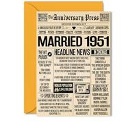 74th Anniversary Cards for Men Women - Married 1951 Newspaper - Happy 74 Wedding Anniversary Card for Husband Wife Grandma Grandad Nan Vintage Retro 1951, 5x7 Inch Greeting Cards
