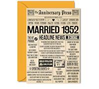 74th Anniversary Cards for Women and Men, Married 1952 Newspaper