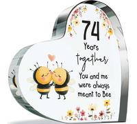 74th Anniversary Plague Gifts for Husband Wife - Meant to Bee - Happy 74th Wedding Anniversary Present for Partner, 100mm Acrylic Heart Keepsake for Seventy-Fourth Anniversaries