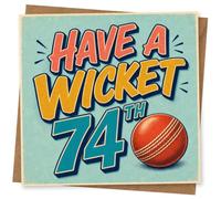 74th Birthday Card for Her, Have a Wicket 74, Cricket Ball | A fun 74th for her with “Have a Wicket 74” on the front, plus a bright illustrated red cricket ball and sporty style.