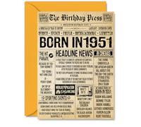 74th Birthday Card for Women Men - Bday Press Newspaper 1951 - Happy 74 Birthday Cards for Brother Wife Dad Nanny Nan Sister, A5 Bday Greeting Cards