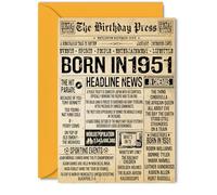 74th Birthday Card for Women Men - Bday Press Newspaper 1951 - Happy 74 Birthday Cards for Husband Wife Nan Sister Dad Brother, 5x7 Inch Bday Greeting Cards