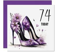 74th Birthday Card for women - Purple Heels Flowers Classy Elegant Birthday Card for 74 Year old Woman Nan Grandma Mum Aunt Ladies Nan Friend Sister Seventy Four, Seventy Fourth Nanny