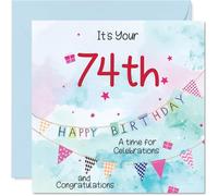 74th Birthday Cards for Men - Party Bunting - Happy Birthday Card for 74 Year Old Man Brother Cousin Grandpa Great Uncle, 145mm Bday Greeting Cards