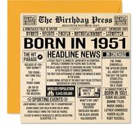 74th Birthday Cards for Men Women - Born In 1951 Newspaper - Happy 74 Birthday Card for Grandad Grandma Nan Vintage Retro Back In 1951, 145mm Bday Greeting Cards