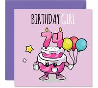 74th Birthday Cards for Women - Birthday Cake Girl Balloons - Happy Birthday Card for 74 Year Old Woman Grandma Cousin Nanny Nan, 145mm Bday Greeting Cards