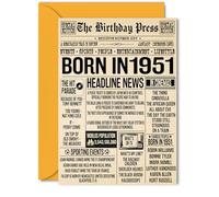 74th Birthday Cards for Women Men - Born In 1951 Newspaper - Happy 74 Birthday Card for Grandma Grandad Nan Vintage Retro Back In 1951, 5x7 Inch Bday Greeting Cards