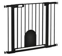 PawHut 75-103 cm Pet Safety Pressure Fit Gate W/ Small Door Double Locking - Black, Black