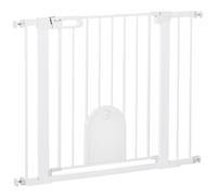 PawHut 75-103 cm Pet Safety Gate Pressure Fit Stair w/ Small Door Double Locking, White