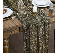 75*300cm Gold Table Runner Sheer Chiffon Tulle Cheesecloth Table Runner with Golden Sequin Glitter Metallic Foil Glitter Gauze Tablecloth for Wedding Birthday Bridal Baby Shower Party (Black)
