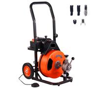 75 FT x 3/8-1/2 in Auto Feed Drain Auger Pipe Cleaner Cleaning Machine Convenient Set 370W Sewer Clog w/Cutters 1550R/min with 4 Cutter and Foot Switch for 3/4"-4" 20mm-100mm Pipes