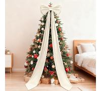 75 Inch Giant Bow Christmas Tree Topper Red Velvet Christmas Bow Decorations for Xmas Wedding Birthday Party Wall Decor (White, 75 Inch)