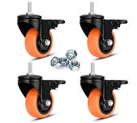 75 mm Caster Wheels M10-1.5 x 25 Threaded Stem Casters Set of 4 Heavy Duty 450kg Double Lock Mechanism & Quiet Casters for Wire Shelving, Carts, Furniture