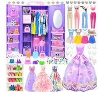 75 Pack Doll Clothes and Accessories with Closet for 11.5 Inch Doll Fashion Design Set Girl Doll Dress Up Including Wedding Dress Tops and Pants Outfits Shoes Bags Necklaces Toys Gifts for Girls