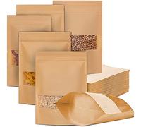 75 Pcs Bulk Heat Sealable Food Grade Zip Stand Up Kraft Bags with Window - Resealable Waxed Paper Pouch Bags for Selling Products (6.3" x 8.6")-(16cm x 22cm) - 14oz