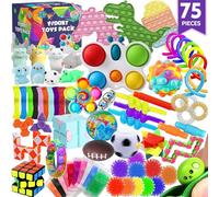 75 pcs Fidget Toys Kids Pack - Pinata Fillers, Party Favours, Classroom Prizes, Stress Relief, Treasure Chest Goodie Bag Rewards with Pop its for ADHD, Autism Bulk Fidgets Box Gifts for Boys and Girls