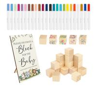 75 Pcs Funny Baby Shower Games Sign Kit,DIY Wood Block Craft Kit Includes 1 Table Sign 50 Small Pin Wood Block and 24 Acrylic Paint Pen,Decoration Blocks Game Set for Babe Shower Interactive Games