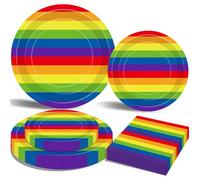75 Pcs Rainbow Stripes Party Supplies Set - Serves 25, Colorful Disposable Tableware, Includes Paper Plates, and Napkins for LGBTQ+ Pride Month, Birthday, Wedding, and Rainbow-Themed Celebrations