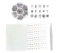 75 Pieces Of Cross Nail Jewelry, 4 Pieces Of Star Nail Patches And 1 Piece Of Stainless Steel Tweezers, Punk Nail Art Accessories, Manicure Tools, Diy Nail Art.