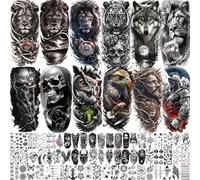 75 Sheets Realistic Lion Tiger Wolf Temporary Tattoos For Men Women Adults, Half Arm Sleeve Fake Tattoo Stickers Skull Skeleton Compass, Bulk Temp Rose Flower Jesus Christ Tattoo Spartan Warrior Eagle