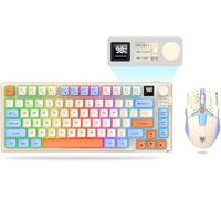 75 ％ Wireless Gaming Keyboard and Mouse Combo, Mechanical Keyboard + 3D 1600DPI Mice, 2000mAh Battery, RGB Backlit Keyboards with 80 Keys Computer PC Gaming Keyboards for PC/Laptop (Black) (White)