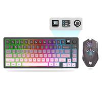 75 ％ Wireless Gaming Keyboard and Mouse Combo, Tri-Mode BT5.0/2.4GHz/USB-C, Mechanical Keyboard + 3D 1600DPI Mice, 2000mAh Battery, 80 Keys, Knob Volume Control (Gradient Pink)