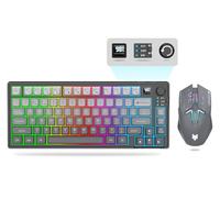75 ％ Wireless Gaming Keyboard and Mouse Combo, Tri-Mode BT5.0/2.4GHz/USB-C, Mechanical Keyboard + 3D 1600DPI Mice, 2000mAh Battery, 80 Keys, Knob Volume Control (Gradient Gray)