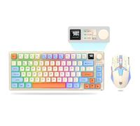 75 ％ Wireless Gaming Keyboard and Mouse Set, Mechanical Keyboard + 3D 1600DPI Mice, 2000mAh Battery, RGB Backlit Keyboard with 80 Keys Computer PC Gaming Keyboard for PC/Laptop (Blue)