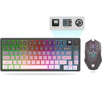 75 ％ Wireless Gaming Keyboard and Mouse Set, Mechanical Keyboard + 3D 1600DPI Mice, 2000mAh Battery, RGB Backlit Keyboard with 80 Keys Computer PC Gaming Keyboard for PC/Laptop (Gradient Pink)