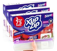 75 x Premium Food Storage Freezer Bags by XupZip™ | Stand Up Smart Zip Slider, Reusable, Heavy-Duty Plastic | Airtight and Leakproof Smart Zip Seal | BPA Free… (75 x Quart - 1L)