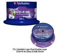 75 x Verbatim Logo Dual Double Layer DVD+R DL 8x Speed Discs 8.5GB 240M Shrinks