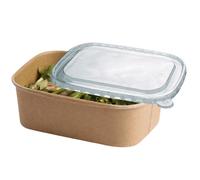 (750 ml, 300) Kraft Paper Disposable Container with Plastic Lids High Quality Take Away Paper Lunch Box Food Container for Restaurant & Cafe