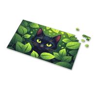 750 Piece Puzzles For Adults A Black Cat With Glowing Green Eyes Surrounded By Lush Leaves. Picture Puzzle Easter Gifts For Toddlers Easter Gifts For Teens(1000PCS)
