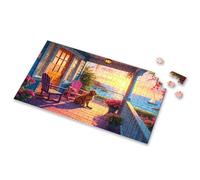 750 Piece Puzzles For Adults A Cozy Porch With Flowers, Chairs, And A Dog Overlooking A Beautiful Sunset By The Sea. Picture Puzzle Easter Gifts For Toddlers Easter Gifts For Teens(500PCS)