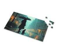 750 Piece Puzzles For Adults A Person With An Umbrella Walks Down A Rainy Street Accompanied By A Black Cat. Picture Puzzle Easter Gifts For Toddlers Easter Gifts For Teens(500PCS)