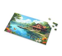 750 Piece Puzzles For Adults A Serene Lakeside Cottage Surrounded By Vibrant Flowers Picture Puzzle Gifts For 5 Year Old Girls Jigsaw Puzzles 500 Piec(300PCS)