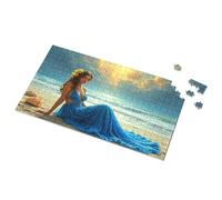 750 Piece Puzzles For Adults Beach Elegance: Blue Dress By The Sea Picture Puzzle Puzzles For Adults Toddlers Toys(500PCS)