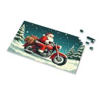 750 Piece Puzzles For Adults Santa Claus Rides A Motorcycle In The Snowy Forest. Picture Puzzle Easter Gifts For Toddlers Easter Gifts For Teens(500PCS)