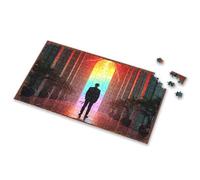 750 Piece Puzzles For Adults Silhouette Standing Before Vibrant Rainbow Doorway With Lightning Picture Puzzle Games For Kids 8-12 Toddlers Toys(300PCS)