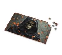 750 Piece Puzzles For Adults Skull In Black Cloak Amidst Falling Autumn Leaves Picture Puzzle Games For Kids 8-12 Toddlers Toys(300PCS)