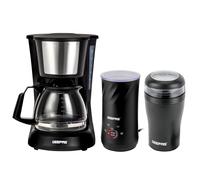 750ml Filter Coffee Maker Machine, 40g Coffee Grinder & Milk Frother set Geepas Black One Size
