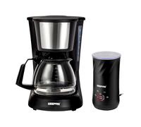 750ml Filter Coffee Maker Machine 600W & Milk Frother Combo Set Geepas Black One Size
