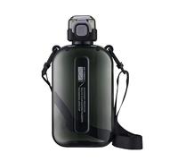 750ml Flat Water Bottle, Outdoor Sport Water Bottle with One Click Open Leak Proof Cap, BPA Free Portabale Travel Flask w/Time Marker and Carry Strap for Sports,Travel and Fitness (Black)