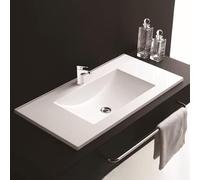 750mm Inset Bathroom Basin Ceramic White Sink, Modern Cloakroom Basin Sinks with Single Tap Hole Overflow Wash Basin Bowl, Cabinet Mounted Basins Countertop Basin Vessel Sink