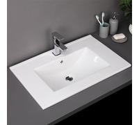 750mm Inset Bathroom Sink Basin Ceramic Sink Bowl Countertop Basin, Modern Cloakroom Basins Single Tap Hole Overflow Washbasin Bowl, Cabinet Mounted Basin Vessel Sinks