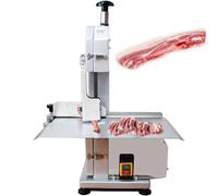 750W Commercial Electric Meat Bandsaw, Stainless Steel Bone Cutting Machine with 47x32.5cm Worktable and 0-13cm Adjustable Cutting Thickness, Multiple Saw Blades