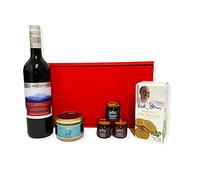 75cl Las Montanas Red Wine and our Favourite Nibbles Food Hamper Presented in a Red Box