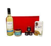 75cl Versare White Wine and our Favourite Nibbles Food Hamper Presented in a Red Box
