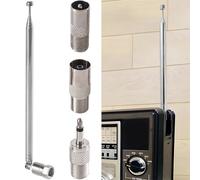 75cm 7-Section Telescopic DAB Radio Aerial Antenna, FM Aerial Indoor Antenna 75 Ohm with 3 Adapter 7 Section FM AerialAntenna for Table Top Radio, HiFi AV Stereo Receiver